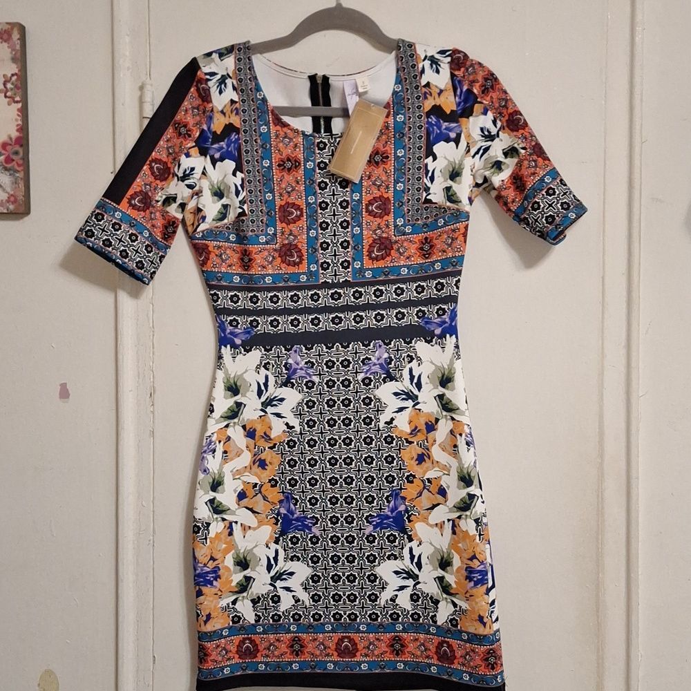 Floral Geometric Print short sleeve Dress